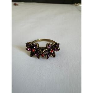 00s Anna Sui Purple and Red Double Flower Ring